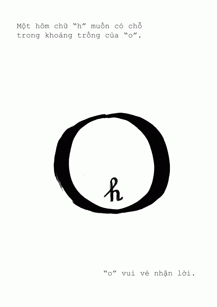 One day, letter “h” wanted to have a bit of “o” ‘s space. “o” happily made room. 